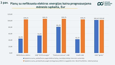 Planų su nefiksuota elektros energijos kaina prognozuojama mėnesio sąskaita, Eur