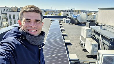 Justas Makrickas installed solar panels on an apartment block