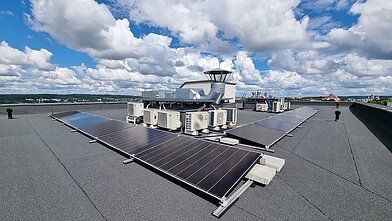 Solar panels on an apartment block