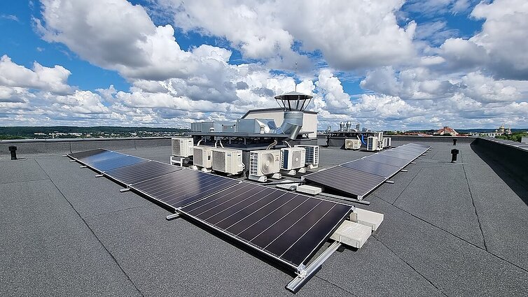 Solar panels on an apartment block