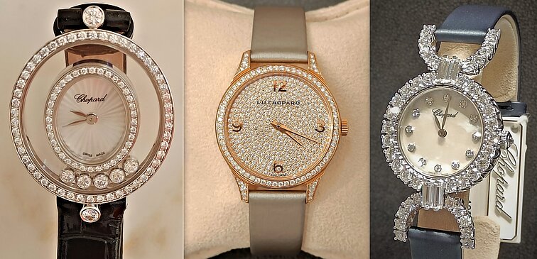 Keli etiškai pagaminti „Chopard“ moteriški laikrodžiai. Galima atsekti visą aukso ir brangakmenių tiekimo grandinę bei jų kilmę. Keli etiškai pagaminti „Chopard“ moteriški laikrodžiai. Galima atsekti visą aukso ir brangakmenių tiekimo grandinę bei jų kilmę.