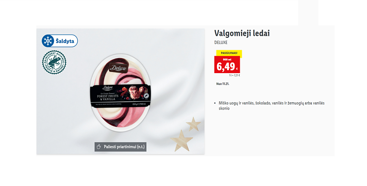 Цена мороженого в литовсвких магазинах LIDL 