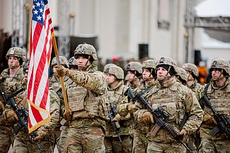 US military take part in a parade in Lithuania.