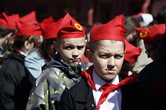 Russian boyson Red Square during a ceremony to celebrate the 100th anniversary of the All-Union Pioneer Organisation, Moscow, May 2022.
