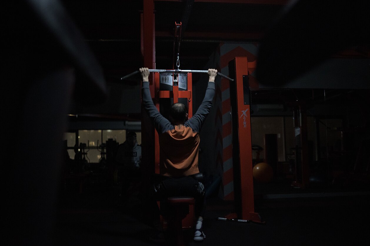 Dyma, originally from Slovyansk in the Donetsk region, works out at the gym in Kyiv. Dyma, originally from Slovyansk in the Donetsk region, works out at the gym in Kyiv.