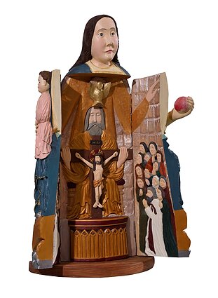 Gintautas Akstinas. Madona su kūdikiu, 2021 m. medis, drožyba, polichromija. 