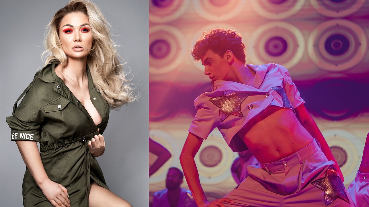 Natalija Bunkė ir vienas jos pasirodyme dalyvausiančių šokėjų