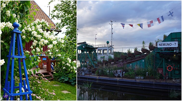 Cia mano sodas. Autentika sodyboje bei meno ir augalu apsemtas laivas