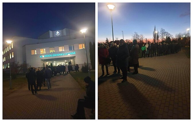Žmonių eilė prie Klaipėdos Jūrininkų ligoninės
