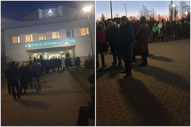  Žmonių eilė prie Klaipėdos Jūrininkų ligoninės