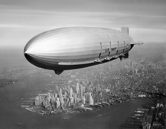 A dirigible, or Zeppelin, over New York City in 1933