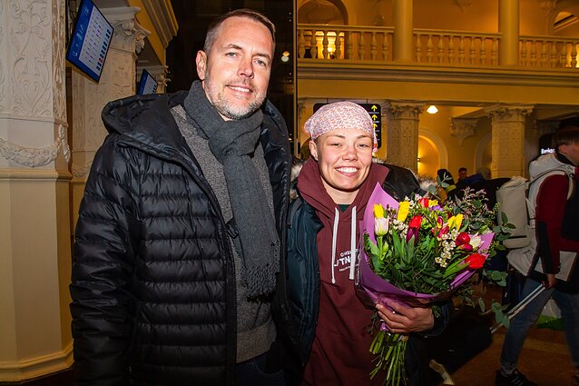 Marius Markevicius ir Rose Namajunas Vilniaus oro uoste