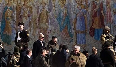 Joe Bidenas ir Volodymyras Zelenskis Kyjive