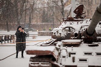 Destroyed Russian tank goes on display in Vilnius