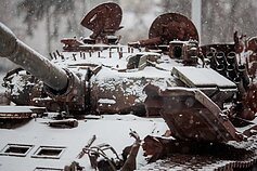 Destroyed Russian tank goes on display in Vilnius