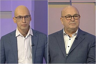 Mantas Bertulis, Visvaldas Matijošaitis during a televisde debate Mantas Bertulis, Visvaldas Matijošaitis during a televisde debate