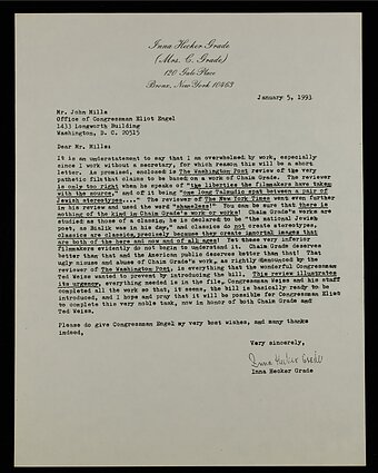 Innos Hecker Gradės laiškas JAV kongresmenui Eliotui Engeliui 