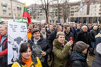 Lithuanian dairy farmers stage a protest outside the parliament in Vilnius