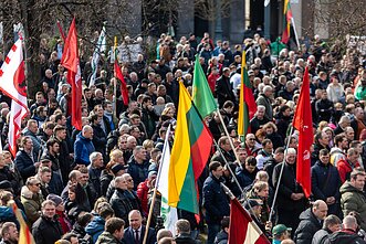 Lithuanian dairy farmers stage a protest outside the parliament in Vilnius