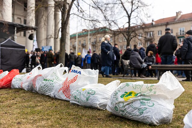 Lithuanian dairy farmers stage a protest outside the parliament in Vilnius