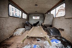 Damaged Ukrainian ambulance goes on display in Vilnius