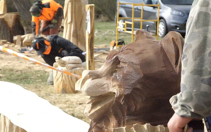 Medžio drožėjų motoriniais pjūklais čempionatas: skulptūras kūrė per ribotą laiką iš rąstų