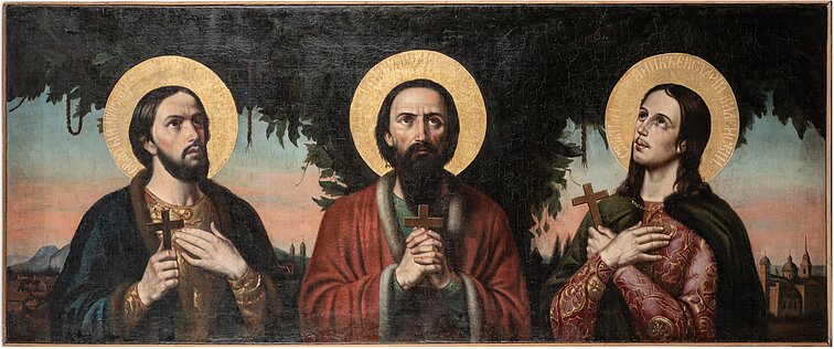 Šv. Vilniaus kankiniai Antonijus, Jonas ir Eustachijus. 19 a., nežinomas dailininkas 