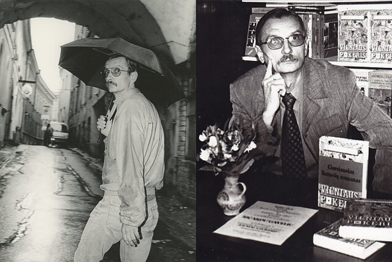 Ričardas Gavelis. Kairėje – Romualdo Rakausko / Lietuvos fotomenininkų sąjungos nuotrauka. 1993 m., o dešinėje – Zenono Baltušio / Maironio lietuvių literatūros muziejaus nuotr. 2000 m. Ričardas Gavelis. Kairėje – Romualdo Rakausko / Lietuvos fotomenininkų sąjungos nuotrauka. 1993 m., o dešinėje – Zenono Baltušio / Maironio lietuvių literatūros muziejaus nuotr. 2000 m.