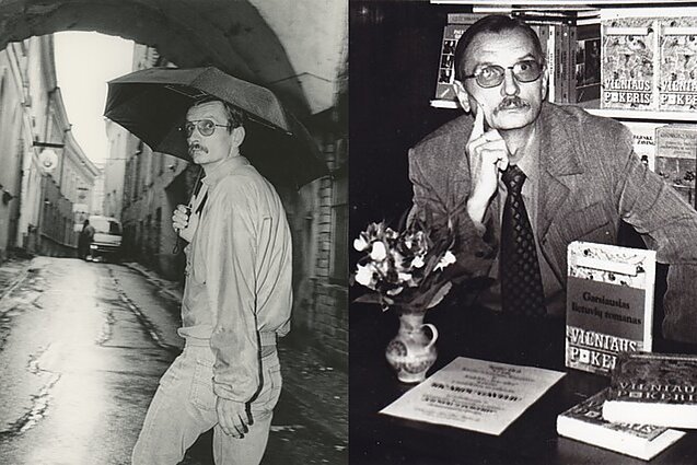 Ričardas Gavelis. Kairėje – Romualdo Rakausko / Lietuvos fotomenininkų sąjungos nuotrauka. 1993 m., o dešinėje – Zenono Baltušio / Maironio lietuvių literatūros muziejaus nuotr. 2000 m. Ričardas Gavelis. Kairėje – Romualdo Rakausko / Lietuvos fotomenininkų sąjungos nuotrauka. 1993 m., o dešinėje – Zenono Baltušio / Maironio lietuvių literatūros muziejaus nuotr. 2000 m.