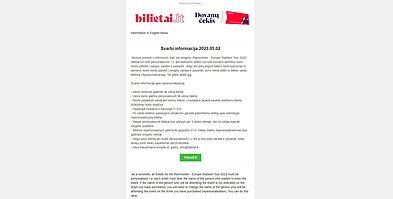 Bilietai.lt išsiųstas laiškas Bilietai.lt išsiųstas laiškas