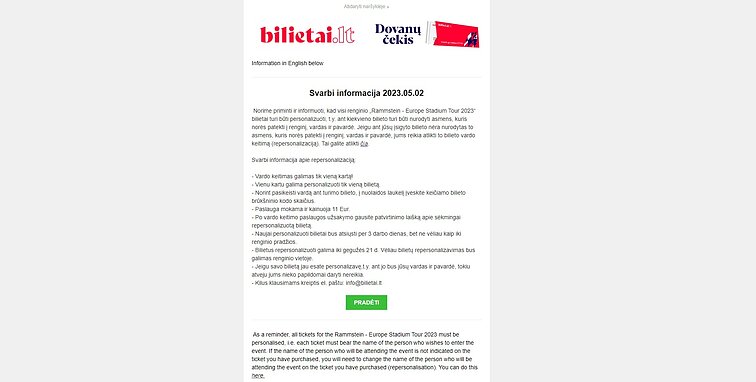 Bilietai.lt išsiųstas laiškas Bilietai.lt išsiųstas laiškas