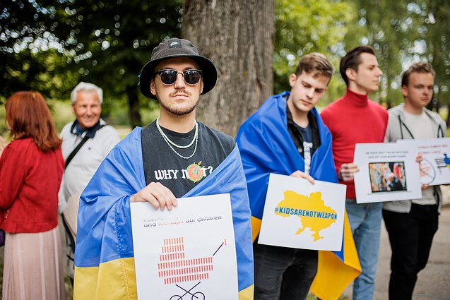 Vilniuje surengtas protestas dėl Rusijos grobiamų ir žudomų Ukrainos vaikų