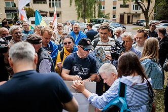 Several dozen people rallied outside the Russian Embassy in Vilnius to protest the abduction of Ukrainian children Several dozen people rallied outside the Russian Embassy in Vilnius to protest the abduction of Ukrainian children