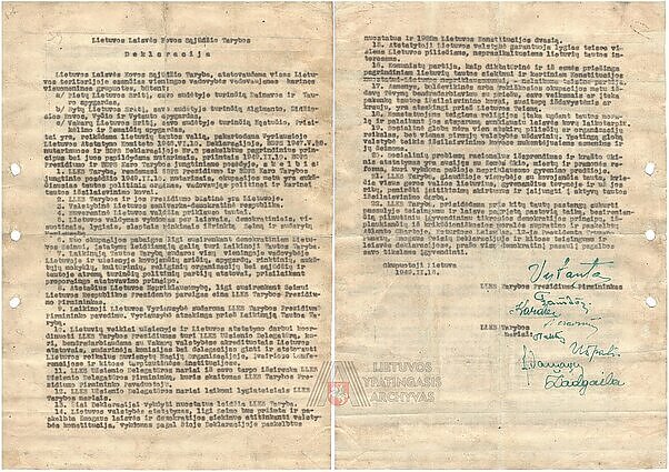 Originalaus 1949 m. vasario 16 d. Lietuvos laisvės kovos sąjūdžio Tarybos deklaracijos dokumento pristatymas