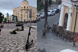 „Wagner“ samdiniai Rostove prie Dono ankstų šeštadienio rytą