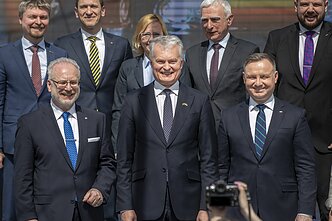 Latvian President Egils Levits, Lithuania's Gitanas Nausėda and Poland's Andrzej Duda Latvian President Egils Levits, Lithuania's Gitanas Nausėda and Poland's Andrzej Duda