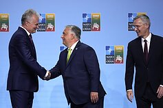 Gitanas Nausėda, Jens Stoltenberg, and Hungarian Prime Minister Viktor Orbán Gitanas Nausėda, Jens Stoltenberg, and Hungarian Prime Minister Viktor Orbán