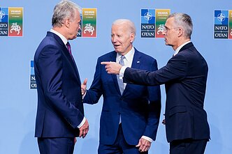 Gitanas Nausėda, Jens Stoltenberg, and US President Joe Biden Gitanas Nausėda, Jens Stoltenberg, and US President Joe Biden