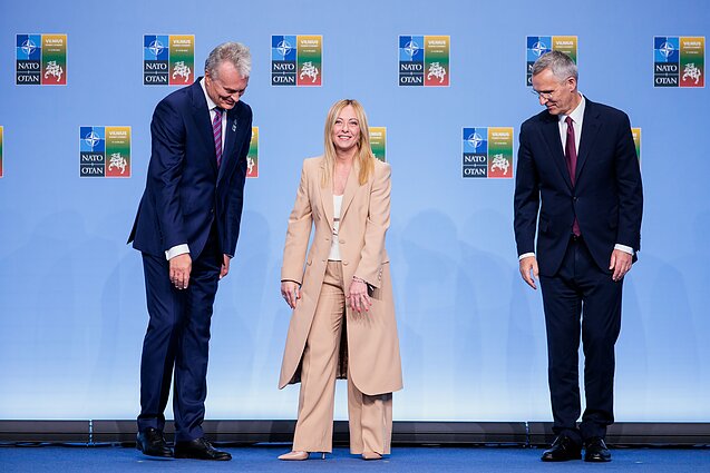GItanas Nausėda, Jens Stoltenberg, and Italian Prime Minister Giorgia Meloni GItanas Nausėda, Jens Stoltenberg, and Italian Prime Minister Giorgia Meloni