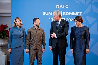 Ukrainos prezidentas Volodymyras Zelenskis, jo sutuoktinė Olena Zelenska, Gitanas Nausėda, Diana Nausėdienė