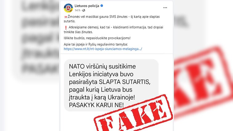 Lietuvos policija: SMS žinutės apie Lenkijos iniciatyva pasirašytą slaptą sutartį NATO viršūnių susitikime – melagiena