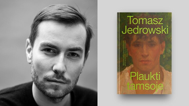 Tomaszas Jedrowskis ir knygos „Plaukti tamsoje“ viršelis Tomaszas Jedrowskis ir knygos „Plaukti tamsoje“ viršelis