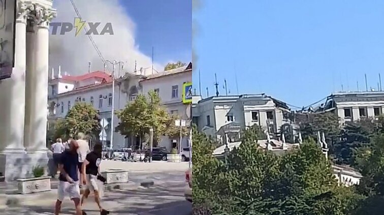 Žinios. Rusijos statytiniai aneksuotame Kryme skelbia apie Ukrainos ataką prieš Juodosios jūros laivyno būstinę Sevastopolyje