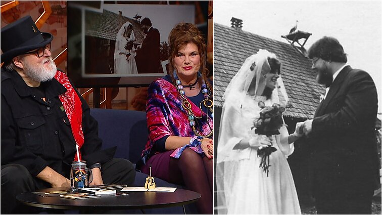 Šilti susitikimai. Unikaliais vestuvių kadrais Virgio jubiliejaus proga pasidaliję Stakėnai: pirmas įspūdis apie vienas kitą buvo labai stiprus