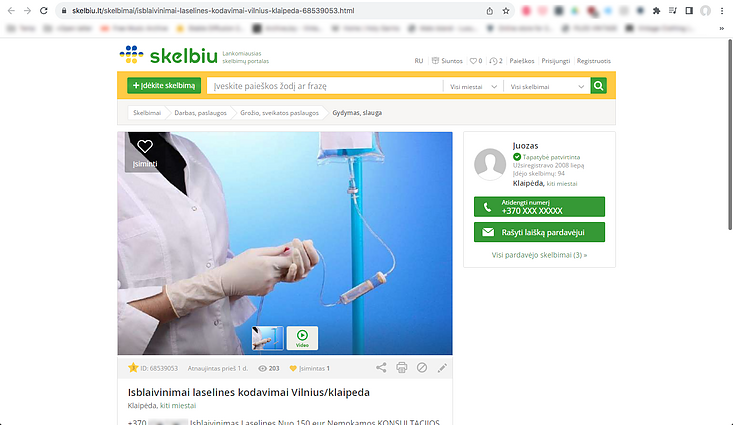 V. Laukaitis patalpinęs ne vieną skelbimą internete 