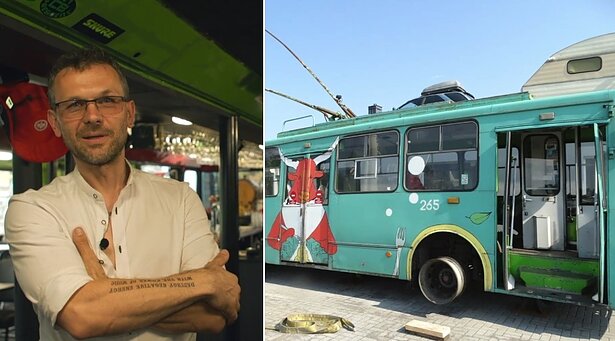 Tris senus troleibusus sujungęs ir juose kavinę įkūręs Jonas: erdvė – kaip geras 4-ių kambarių butas