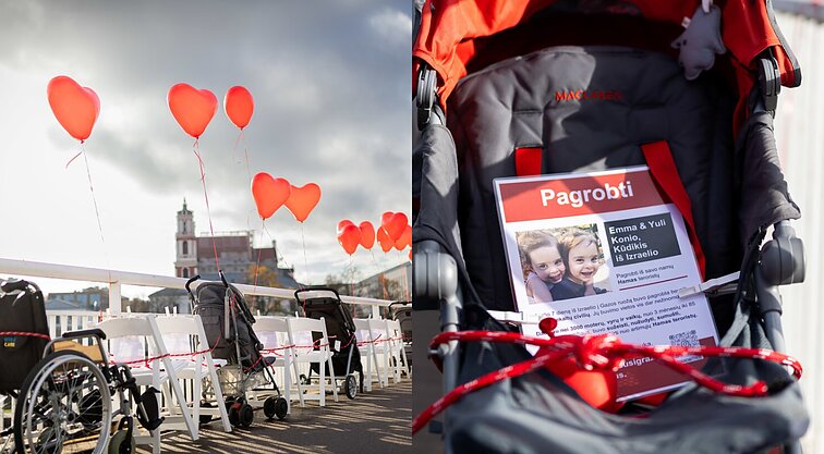 Vilniuje surengta akcija kvietė nepamiršti „Hamas“ laikomų įkaitų: jaunausias iš jų – 9 mėnesių kūdikis