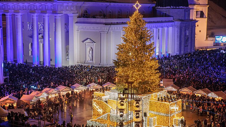 Kalėdų eglutės įžiebimas Vilniaus Katedros aikštėje