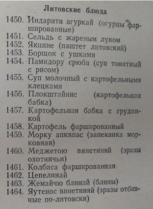 Список литовских блюд 1955 год Список литовских блюд 1955 год