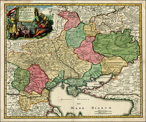 Україна, земля козаків, з сусідами, на мапі 1720 р. 
